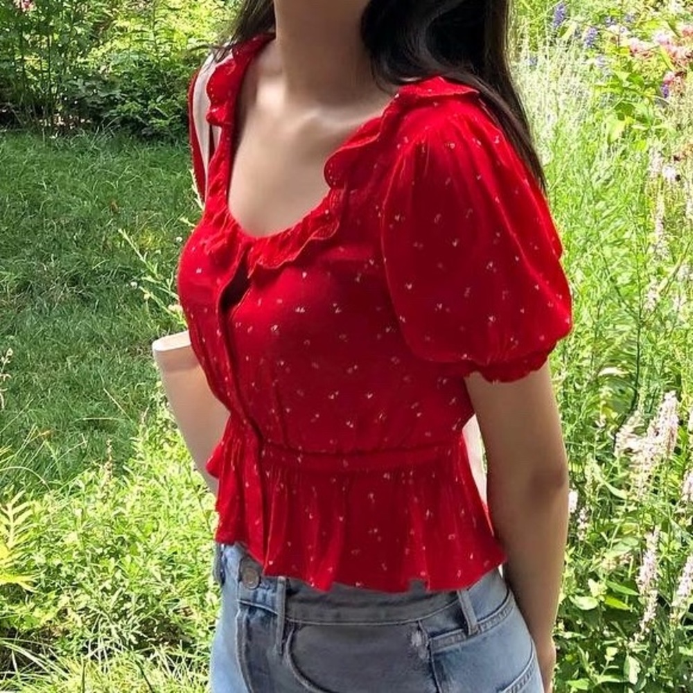Aritzia Sunday Best Red Flowers Top